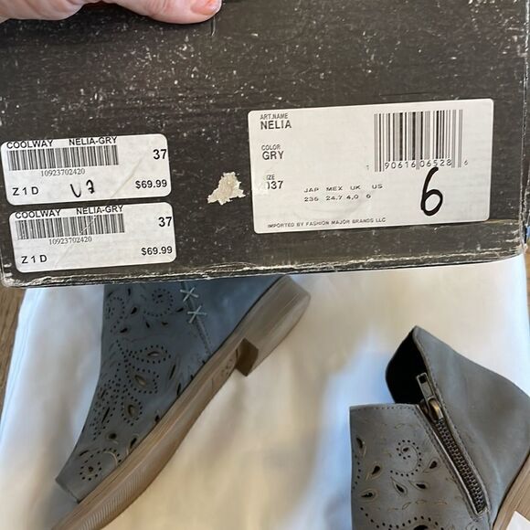 COOLWAY GREY CUTOUT PEEP TOE SHOOTIES. NEW. ZIPPER IS AT INNER ANKLE. - Picture 9 of 9